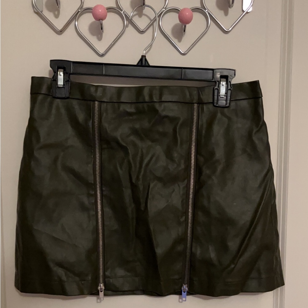 Olive Green Faux Leather Mini Skirt